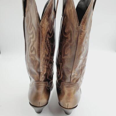 MARIA LYA COPPER/TAN LEATHER CALF BOOTS SIZE 10