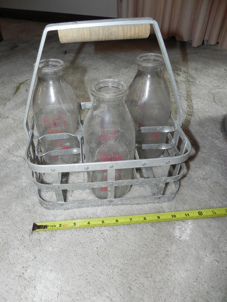Vintage Milk Bottles with Carrier