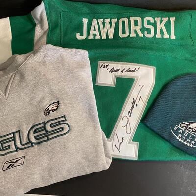 Lot 359: Vintage Eagles Gear (Signed Jaworski Shirt)