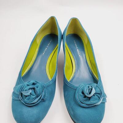TEAL ROSETTE ANTONIO MELANI SIZE 10M PUMPS WITH BOX