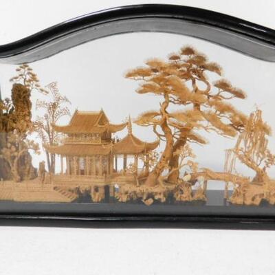 Chinese Carved Cork Diorama Shadow Box 