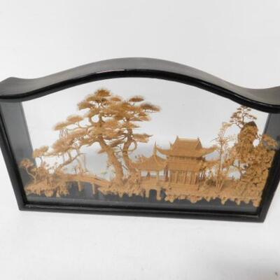 Chinese Carved Cork Diorama Shadow Box 