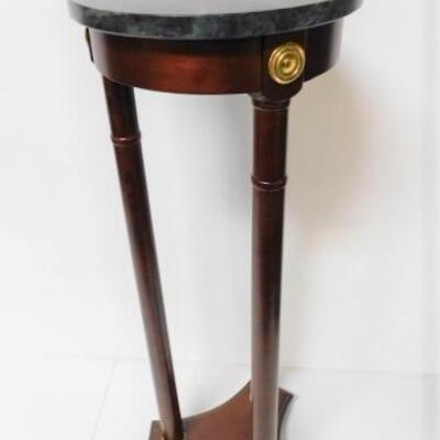 Mahogany Finish Resin Faux Marble Top Plant Stand 32