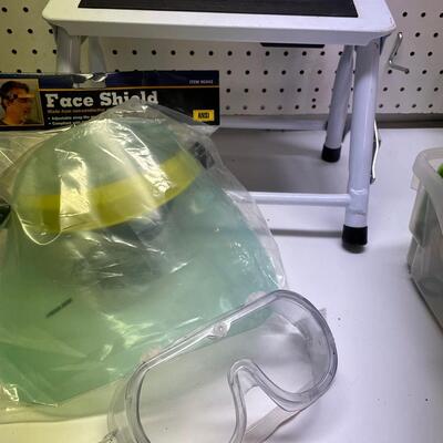 Lot 405  Small Step Stool, Face Shield and Safety Goggles
