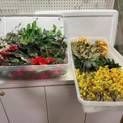 Lot 432  Two Large Bins of Silk Flowers