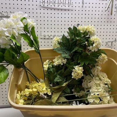 Lot 436  Large Bin of Ivory and White Silk Flowers