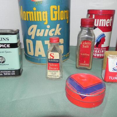 LOT 85  VINTAGE SPICE TINS AND MORE
