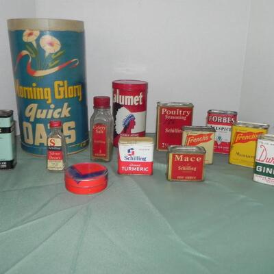 LOT 85  VINTAGE SPICE TINS AND MORE