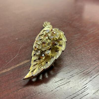 Vintage Coro Rhinestone Leaf Brooch
