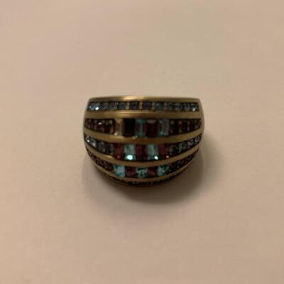 Heidi Daus Pale Blue and Purple Crystal Ring Size 7.5