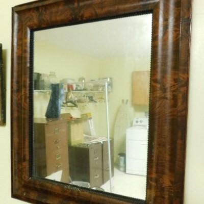 Vintage Flame Mahogany Framed Wall Mirror with Beveled Glass