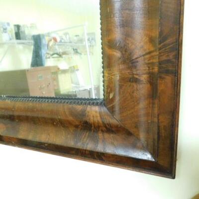 Vintage Flame Mahogany Framed Wall Mirror with Beveled Glass