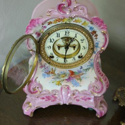 Ansonia Royal Bonn Open Escapement 14" mantle clock porcelain (KP/CN)