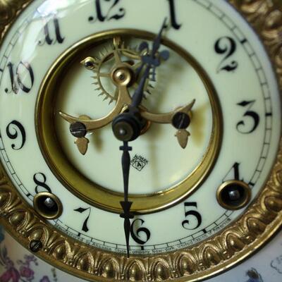 Ansonia Royal Bonn Open Escapement 14" mantle clock porcelain (KP/CN)