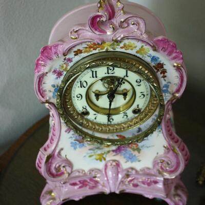 Ansonia Royal Bonn Open Escapement 14" mantle clock porcelain (KP/CN)