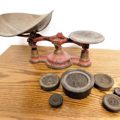 Antique Yeter S. Buck Sons, Ashland, PA  Merchant's Counter Scale with Various Disc Weights