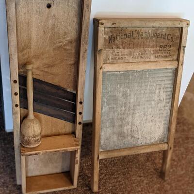 Antique Slicer and Washboard, Exc Combo