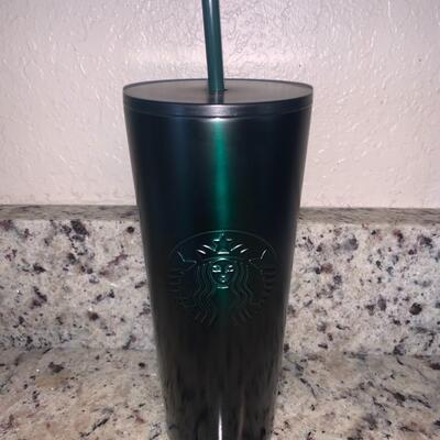 Starbucks venti green and black hot cup
