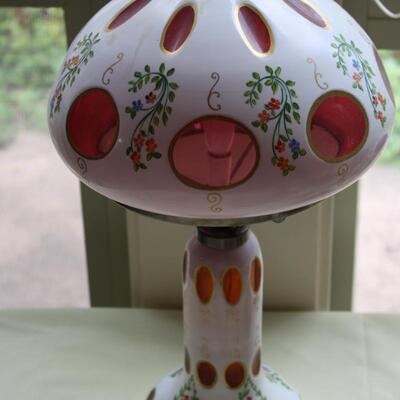 BOHEMIAN OVERLAY CZECH MOSER CUT TO CRANBERRY LAMP 18" (KP/CN)