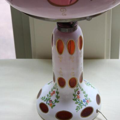 BOHEMIAN OVERLAY CZECH MOSER CUT TO CRANBERRY LAMP 18" (KP/CN)