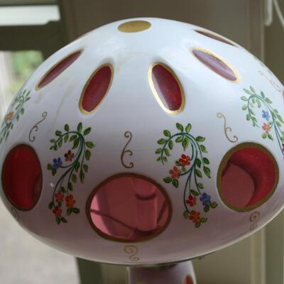 BOHEMIAN OVERLAY CZECH MOSER CUT TO CRANBERRY LAMP 18" (KP/CN)