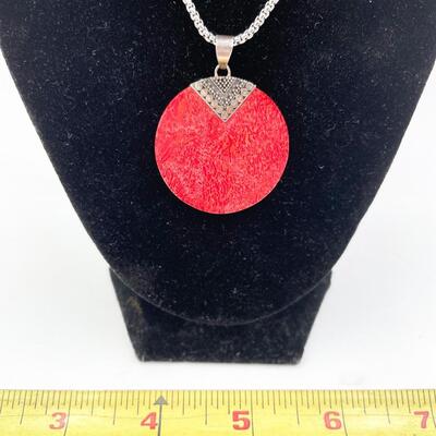 STERLING SILVER & RED CORAL NECKLACE & EARRING SET