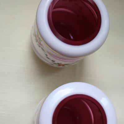 Vintage Bohemian Cased Overlay Cut to Cranberry pair Candle holders 3" (KP/CN)
