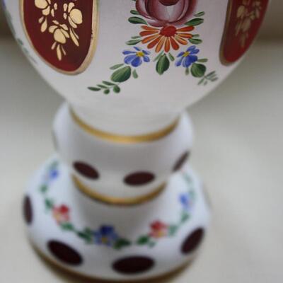 ESTATE BOHEMIAN WHITE OVERLAY CZECH CUT GOBLET VASE GLASS 6.25" (KP/CN)