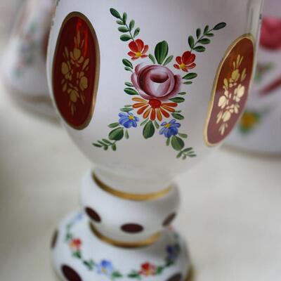 ESTATE BOHEMIAN WHITE OVERLAY CZECH CUT GOBLET VASE GLASS 6.25" (KP/CN)