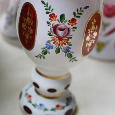 ESTATE BOHEMIAN WHITE OVERLAY CZECH CUT GOBLET VASE GLASS 6.25" (KP/CN)