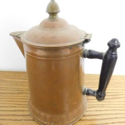 Antique Copper Coffee Kettle with Wood Handle