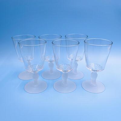 VINTAGE â€œTHREE FACEâ€ FROSTED GLASS GOBLETS SET OF 6