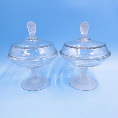 VINTAGE â€œTHREE FACEâ€ FROSTED PEDESTAL GLASSES W/LIDS