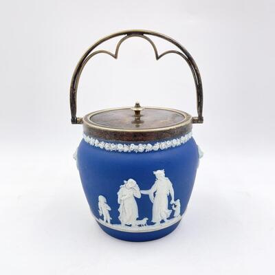 VINTAGE WEDGWOOD DARK BLUE BISCUIT BARREL