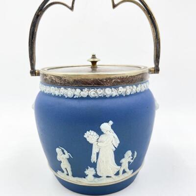 VINTAGE WEDGWOOD DARK BLUE BISCUIT BARREL