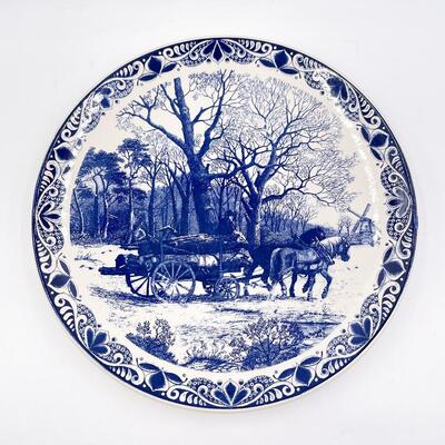 VINTAGE â€œDELFTS BLAUWâ€ DELFTWARE 15.5â€ BLUE & WHITE PLATE