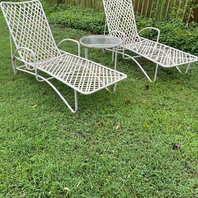 358. Brown Jordan Chaise Lounge Chairs / Small Glass Top Table 