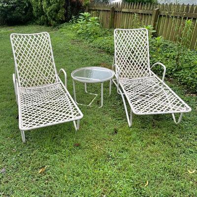 358. Brown Jordan Chaise Lounge Chairs / Small Glass Top Table 