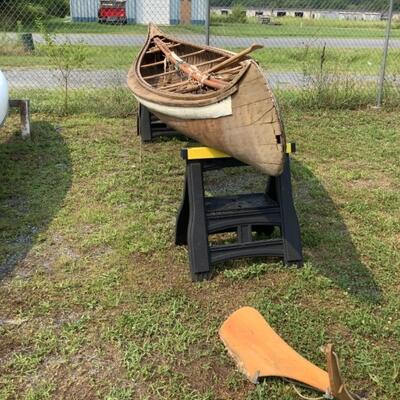 365. Antique Wooden Adirondack 17' Canoe 