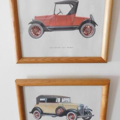 Set of Four Framed Art Prints of Early Days Automobiles
