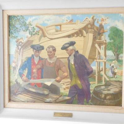 Original Art Framed and Signed 'Building the Coast Guard Cutter Eagle' 1788