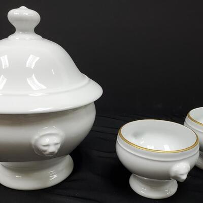 Apilco Porcelaine France Soup Tureen and 2 Soup bowls