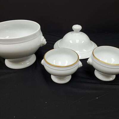 Apilco Porcelaine France Soup Tureen and 2 Soup bowls