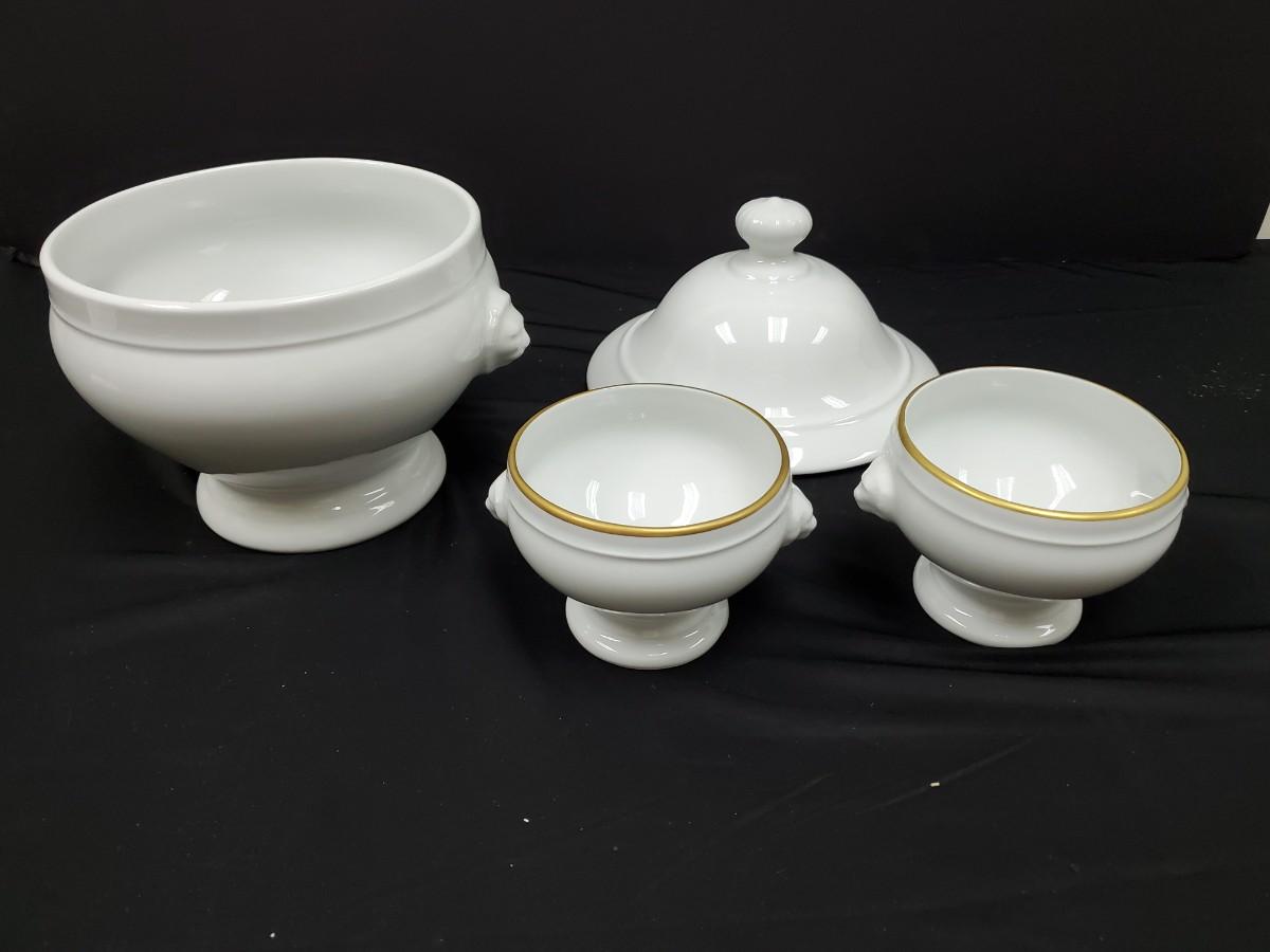 Apilco Porcelaine France Soup Tureen and 2 Soup bowls