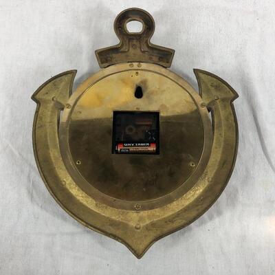 Brass Clock inside Shipâ€™s Wheel and Anchor Battery Operated