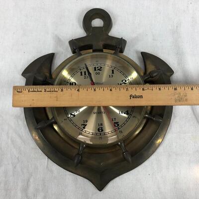 Brass Clock inside Shipâ€™s Wheel and Anchor Battery Operated