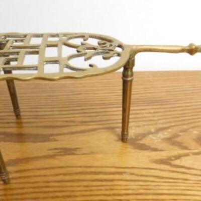 Vintage Solid Brass Sad Iron Footed Trivet