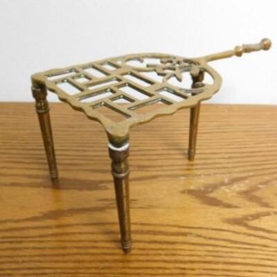 Vintage Solid Brass Sad Iron Footed Trivet