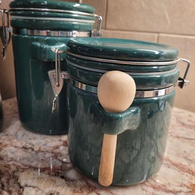 Lot 1: Green Stoneware Canister Set