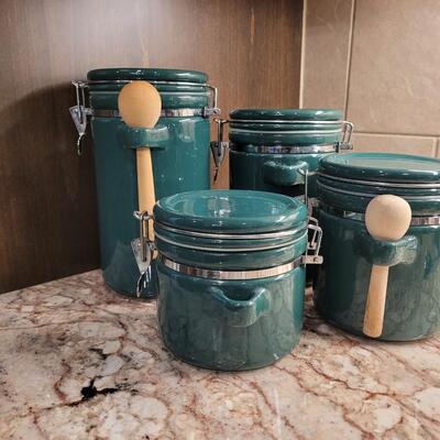 Lot 1: Green Stoneware Canister Set